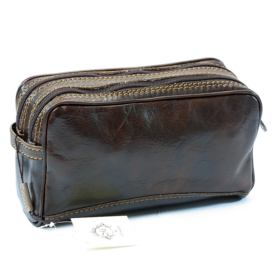 Manufactus Romolo Leather Toiletry Case, Dark Brown