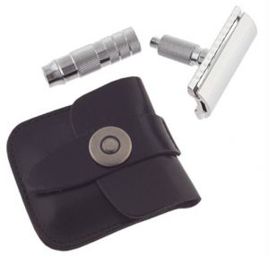 The Merkur travel razor and case is portable and convenient on the go
