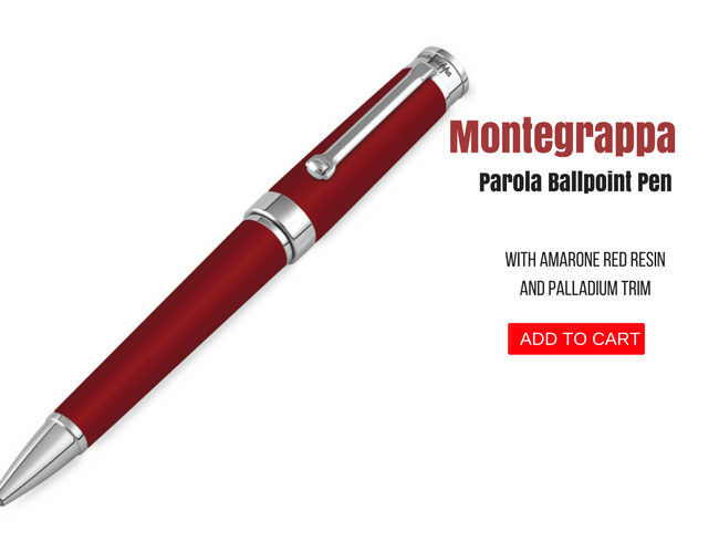 MONTEGRAPPA PAROLA BALLPOINT PEN, AMARONE RED RESIN WITH PALLADIUM TRIM