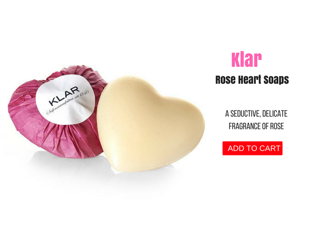 KLAR'S HEART-SHAPED ROSE BLOSSOM SOAP, HAND SIZE